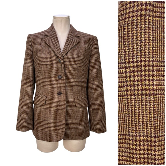 Talbots Jackets & Blazers - Vintage Talbots Wool Tweed Plaid Blazer Brown Size 8